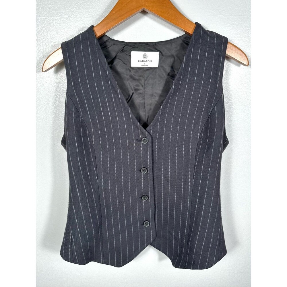 Babaton Aritzia Black Pinstripe Tailored Button Deniro Vest Size 6 Office Party